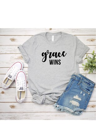 Grace Wins T-Shirt Faith T-Shirt Graphic Tee Funny T-Shirt Religious T-Shirt Church T-Shirt - image2